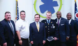 From left to right, SORTA Board Vice Chair Ken Reed, ATU Local 627 President Troy Miller,Cincinnati Mayor John Cranley, Metro Bus Operator Clay Chinn, SORTA Board Chair Jason Dunn and Metro Interim CEO Darryl Haley