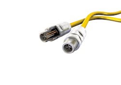 Harting har-speed M12 X-Code connectors like this Slim Design version help users manage data from Cat. 6A processes in manufacturing.