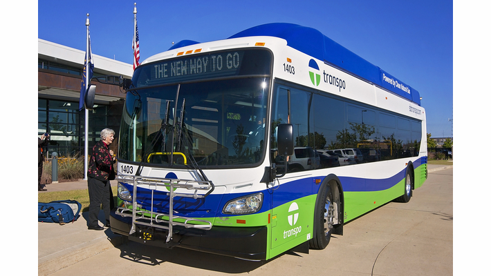 Transpo's new CNG-powered New Flyer buses feature lightweight Kiel North America seating in order to reduce overall weight and increase fuel efficiency.