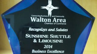 The Walton Area Chamber of Commerce presented Sunshine Shuttle &amp; Limousine their annual Business Excellence Award.