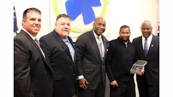 From left to righ, ATU Local 627 President Troy Miller, SORTA Board Vice Chair Ken Reed, SORTA Board Chair Jason Dunn, Metro Operator Jontay Love and Metro Interim CEO Darryl Haley. From left to righ, ATU Local 627 President Troy Miller, SORTA Board Vice Chair Ken Reed, SORTA Board Chair Jason Dunn, Metro Operator Jontay Love and Metro Interim CEO Darryl Haley.