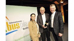 From right to left, Hans-Arno Linkenheil, head of axle systems product center for buses at ZF, and Harald Wendl, project manager AVE 130 at ZF, receive the International busplaner Sustainability Prize 2015. From right to left, Hans-Arno Linkenheil, head of axle systems product center for buses at ZF, and Harald Wendl, project manager AVE 130 at ZF, receive the International busplaner Sustainability Prize 2015.