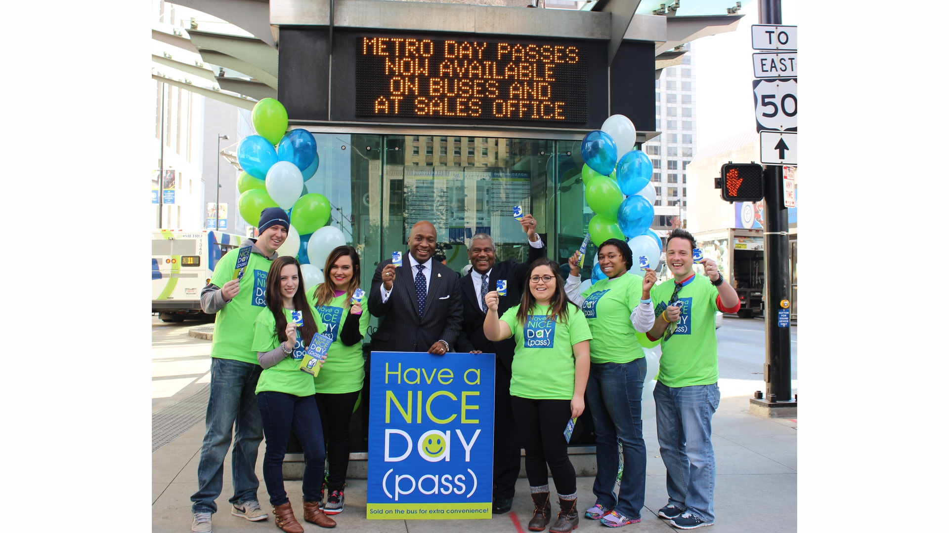 SORTA Board Chair Jason Dunn and Cincinnati Metro Interim CEO Darryl Haley were joined by the Metro street team to give away new Metro day passes on Nov. 3 at Government Square. Metro representatives distributed 500 free day passes in 30 minutes.