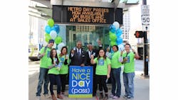 SORTA Board Chair Jason Dunn and Cincinnati Metro Interim CEO Darryl Haley were joined by the Metro street team to give away new Metro day passes on Nov. 3 at Government Square. Metro representatives distributed 500 free day passes in 30 minutes.