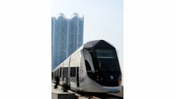 The Dubai Tramway is the first tram in the world able to run in temperatures of up to 50 °C and to withstand harsh climate conditions such as humidity and sandy atmosphere. The Dubai Tramway is the first tram in the world able to run in temperatures of up to 50 °C and to withstand harsh climate conditions such as humidity and sandy atmosphere.