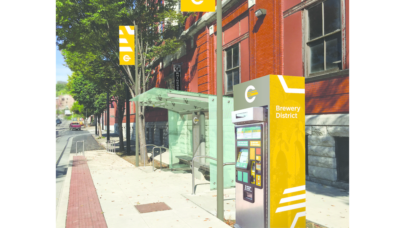 Renderings of a Cincinnati Streetcar stop.