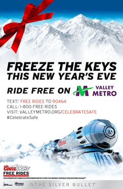 MillerCoors and Valley Metro teamed up to offer free rides on bus and rail on Dec. 31. MillerCoors and Valley Metro teamed up to offer free rides on bus and rail on Dec. 31.