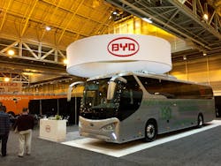 The BYD C9 unveiled at the 2015 United Motor Coach Association Expo.