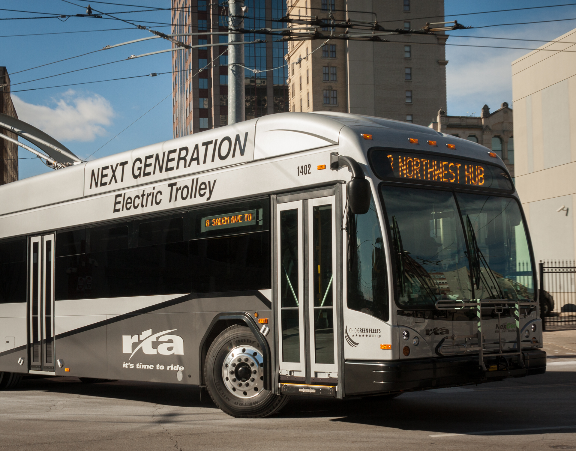 The Greater Dayton RTA's new dual power electric vehicle, which will be studied during a test period, then compared to other fleet units.
