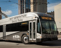 The Greater Dayton RTA&apos;s new dual power electric vehicle, which will be studied during a test period, then compared to other fleet units.