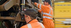 During the overhaul, the bogies are washed and stripped, frames are checked and repainted. During the overhaul, the bogies are washed and stripped, frames are checked and repainted.