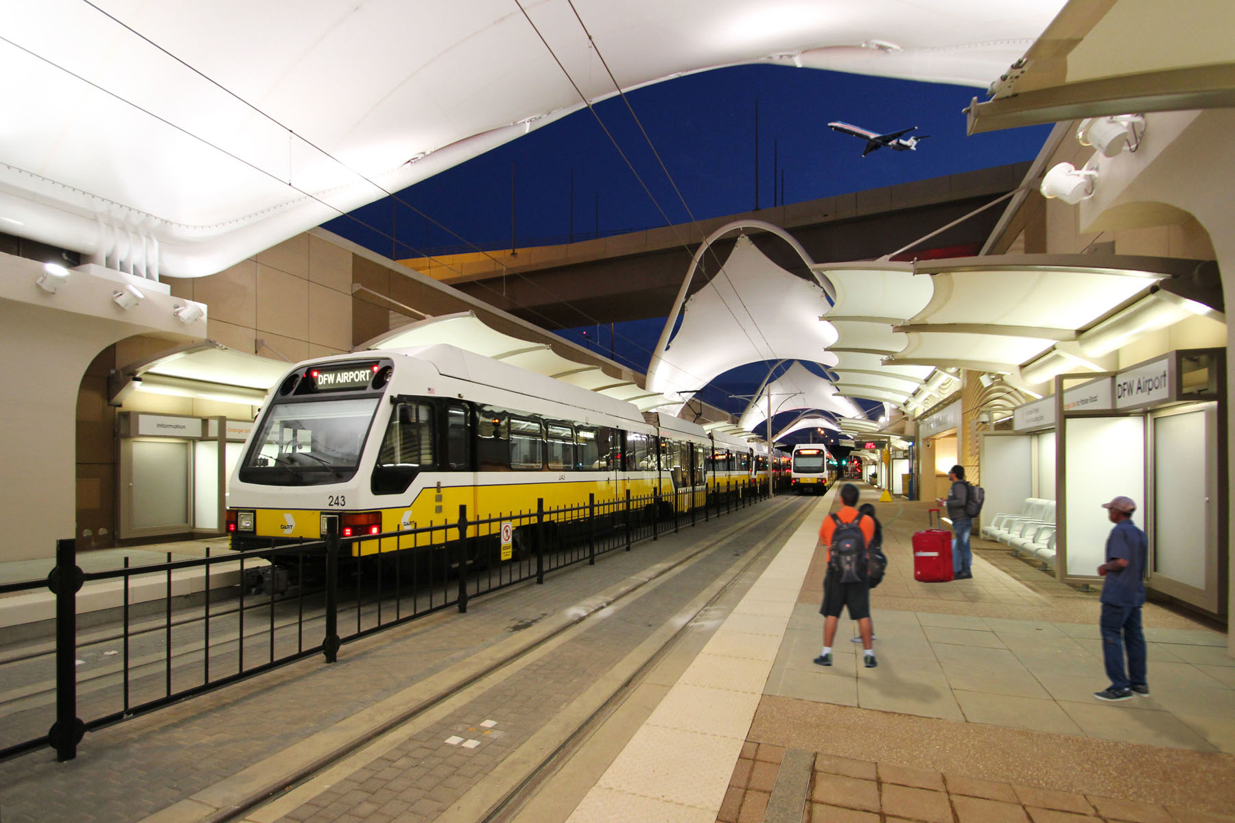 The 14-mile, six-station, Orange Line, which was built months ahead of schedule and $22 million under budget, begins in northwest Dallas, goes through Irving and Las Colinas before ending at the Dallas/Fort Worth International Airport.