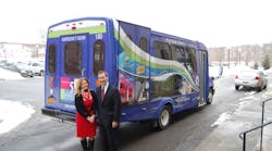 County Executive MaryEllen Odell welcomed Putnam Hospital Center President James Caldas as he announced the hospital is now advertising its many services on the newly refurbished Putnam Moves transit buses.