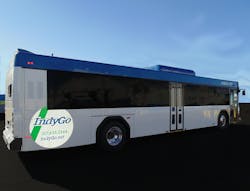 Each 40 foot electric bus carries 36 seated passengers plus standees. Each 40 foot electric bus carries 36 seated passengers plus standees.