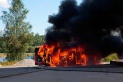 Fire in a gas bus conducted as part of a reconstruction for the Swedish Accident Investigation Board.
