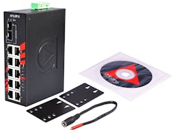 Antaira Technologies' 10-port industrial PoE+ gigabit unmanaged Ethernet switch. Antaira Technologies' 10-port industrial PoE+ gigabit unmanaged Ethernet switch.