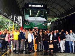 Group photo of guests and BYD’s pure electric bus. Group photo of guests and BYD’s pure electric bus.