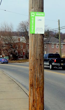 Chescobus, Chester County’s public transportation system, continues to rebrand the service by installing bus stop signs at every stop location on its two routes, Coatesville Link and Sccoot. Chescobus, Chester County’s public transportation system, continues to rebrand the service by installing bus stop signs at every stop location on its two routes, Coatesville Link and Sccoot.