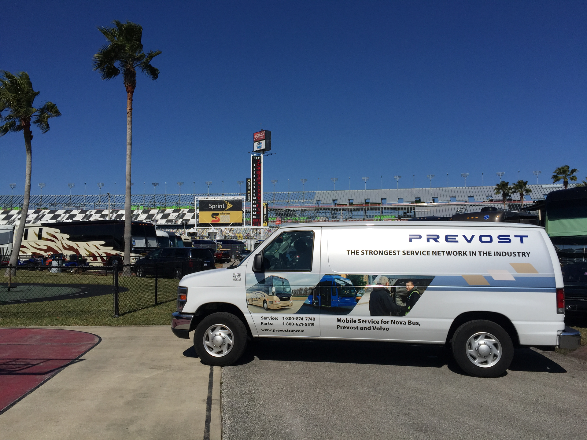 Prevost service trucks will be present at some NASCAR track events during the 2015 season.