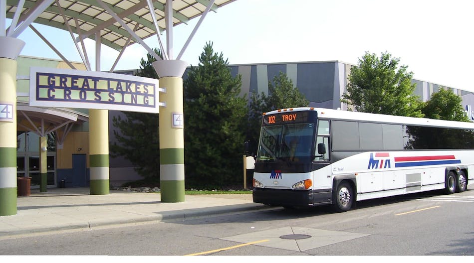 MTA bus dropping off employees at the Great Lakes Crossing Mall.