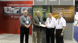From left to right, From Sekisui SPI: Mike Karr, vice president of operations; Ronn Cort COO & president; From Milacron, Bill Boggess, senior sales engineer, extrusion; Tim Goertemiller, extrusion general sales manager.
