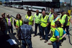 TriMet&rsquo;s Bus Operator Continuous Improvement Team members visiting a Gillig facility where TriMet&rsquo;s newest buses are manufactured (June 2014)