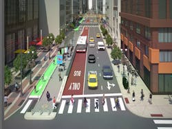 Red-colored bus only lanes will be created on two miles of streets: Madison, Washington, Canal and Clinton on a circuit extending from Union Station to Millennium Park. Red-colored bus only lanes will be created on two miles of streets: Madison, Washington, Canal and Clinton on a circuit extending from Union Station to Millennium Park.