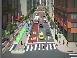 Red-colored bus only lanes will be created on two miles of streets: Madison, Washington, Canal and Clinton on a circuit extending from Union Station to Millennium Park.