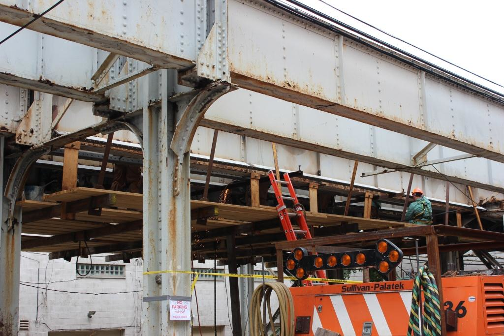 The track work beginning on April 10 includes replacing or repairing rails, ties and various track components on the elevated track structure between the Armitage and Merchandise Mart stops &mdash; a two-mile section of line that began operating service in 1900.