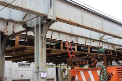 The track work beginning on April 10 includes replacing or repairing rails, ties and various track components on the elevated track structure between the Armitage and Merchandise Mart stops &mdash; a two-mile section of line that began operating service in 1900.