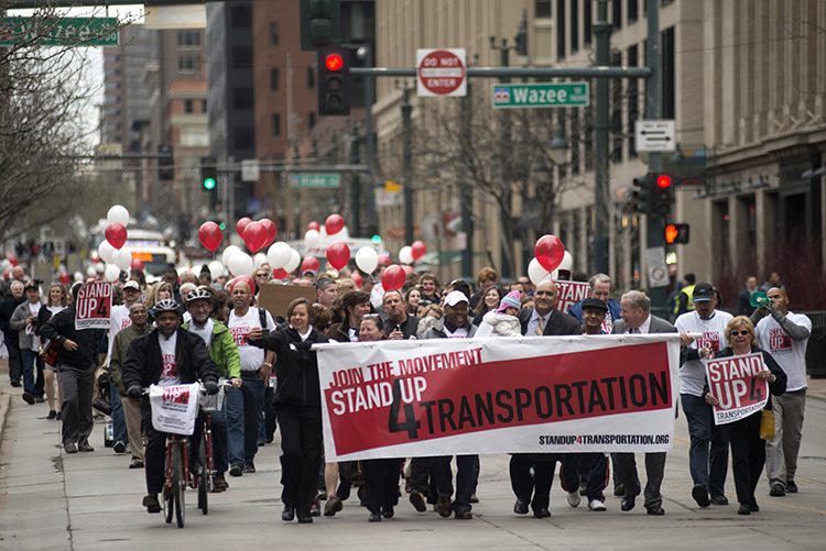 In Denver, nearly 400 people turned out to join the RTD and its many partners, including the Denver mayor, for a unity parade and rally as a part of Stand Up For Transportation Day.
