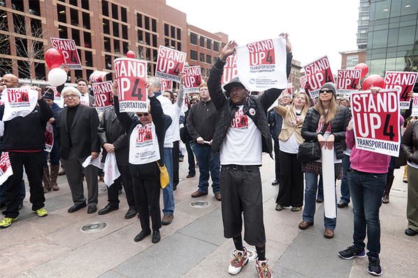 At Union Station, the crowd gathered for a rally to encourage Congress to pass long-term transportation funding.
