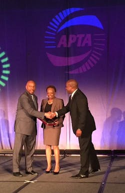 APTA Chair Phillip Washington, JTA Vice President of External Affairs Jacquie Gibbs and JTA CEO Nathanial P. Ford Sr. APTA Chair Phillip Washington, JTA Vice President of External Affairs Jacquie Gibbs and JTA CEO Nathanial P. Ford Sr.