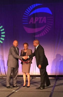 APTA Chair Phillip Washington, JTA Vice President of External Affairs Jacquie Gibbs and JTA CEO Nathanial P. Ford Sr.