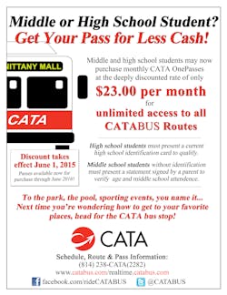 CATA's youth passes will be go through the end of 2015. CATA's youth passes will be go through the end of 2015.