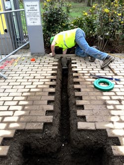Crews are trenching and laying the conduit that will power e-fare readers. Crews are trenching and laying the conduit that will power e-fare readers.