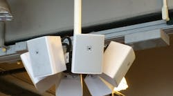 The chandelier formations consisting of six loudspeakers each, which he says provide a level of coverage and intelligibility that previously required 40 loudspeakers. The chandelier formations consisting of six loudspeakers each, which he says provide a level of coverage and intelligibility that previously required 40 loudspeakers.