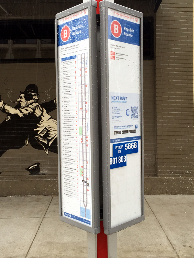 Signage along the MetroRapid corridor is used to provide wayfinding for riders.