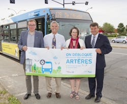 From left to right, Philippe Schnobb, chairman of the STM board of directors; Pierre Gagnier, Mayor of the borough of Ahuntsic-Cartierville and member of the STM Board of Directors; Émilie Thuillier, Ahuntsic district councilor; Marc Bélanger, Director Planning and Development networks, STM. From left to right, Philippe Schnobb, chairman of the STM board of directors; Pierre Gagnier, Mayor of the borough of Ahuntsic-Cartierville and member of the STM Board of Directors; Émilie Thuillier, Ahuntsic district councilor; Marc Bélanger, Director Planning and Development networks, STM.