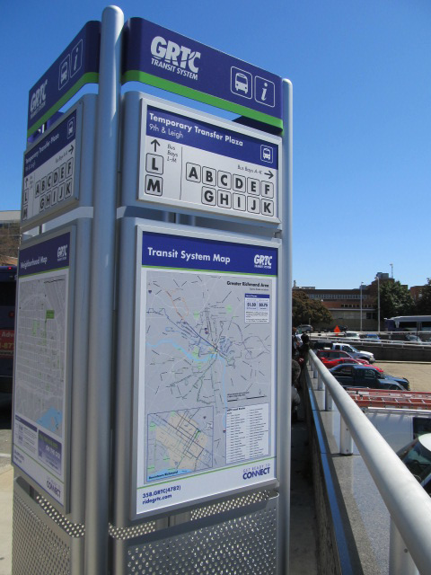 GRTC's new bus stop kiosks visible route information.