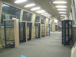 The final removal of carpeting involved 389 rail cars, which each had 612 square feet of the material inside. The final removal of carpeting involved 389 rail cars, which each had 612 square feet of the material inside.