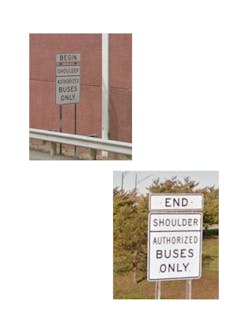 Photo of Bus on Shoulder signs along I-90/SR-2. Photo of Bus on Shoulder signs along I-90/SR-2.