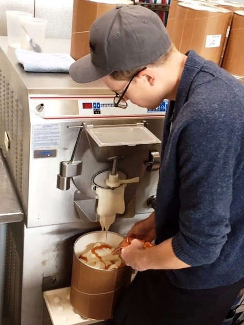 Salt & Straw head ice cream maker Tyler Malek mixes up a batch of Max Orange Line-inspired ice cream.