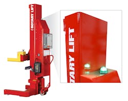 The new Rotary Lift Mach Series LockLight accessory makes it easy for technicians, supervisors and health/safety officials to see at a glance if a Mach Series mobile column lift is properly resting on its locks. The new Rotary Lift Mach Series LockLight accessory makes it easy for technicians, supervisors and health/safety officials to see at a glance if a Mach Series mobile column lift is properly resting on its locks.
