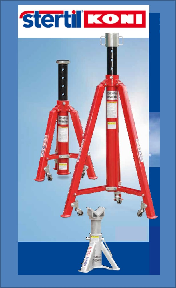 All Stertil-Koni axle stands are thoroughly tested with a static load based on 200 percent of the rated capacity.