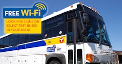 Look for signs next to the doors or in the sign above the windshield on Wi-Fi enabled buses. Look for signs next to the doors or in the sign above the windshield on Wi-Fi enabled buses.