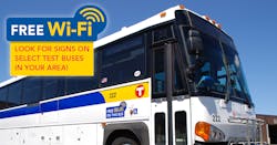 Look for signs next to the doors or in the sign above the windshield on Wi-Fi enabled buses.
