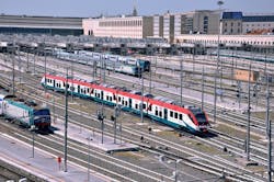 Coradia Meridian is an Electric Multiple Unit (EMU) train able to run at a maximum speed of 160 km/h.