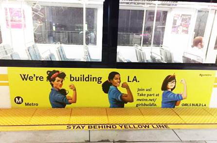 Advertisement on a train for Girls Build LA.