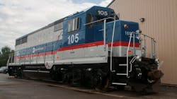 The first of seven GP35R locomotives rests on the tracks outside Brookville’s facility in Pennsylvania prior to shipment to Metro-North Railroad in New York City. The first of seven GP35R locomotives rests on the tracks outside Brookville’s facility in Pennsylvania prior to shipment to Metro-North Railroad in New York City.